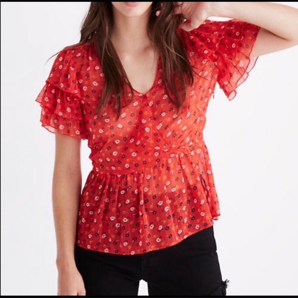 🆕 Madewell Tiered-Sleeve Peplum Top
